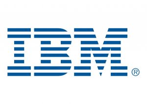 IBM logo, classic blue horizontal lines on white spelling acronym